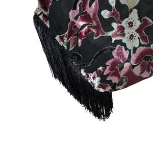 MB Design NWT Floral Velvet Sheer 3/4 Fringe Sleeve Lightweight Open Blouse Sz S thumbnail 4
