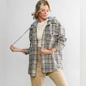 A‎ Peach (A Buckle Brand) Oversized Tweed Hooded Shacket Size Large thumbnail 3
