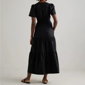 NWT Quince Women’s 100% Organic Cotton Poplin Tiered Maxi Dress Black Sz L thumbnail 4