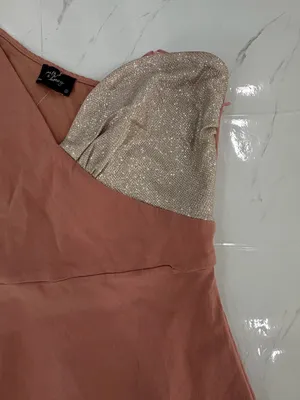 One-Shoulder Dusty Rose Mini Dress with Silver Sequin Bodice thumbnail 5