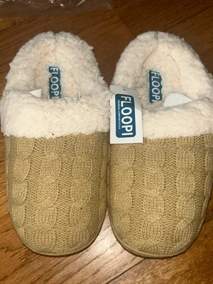 Floopi Women's Cream Cable-Knit Sherpa-Lined Slippers size 5/6 thumbnail 1