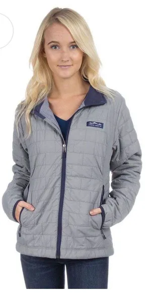Lauren James Ellison Insulated Puffer Zip Up Jacket Primaloft Gray Blue Sz Small thumbnail 1