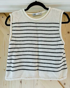 ZARA Cream and Navy Striped Knit Tank thumbnail 1