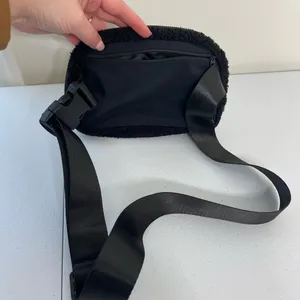 NWOT women’s solid black Sherpa soft thick adjustable‎ strap belt bag active thumbnail 3