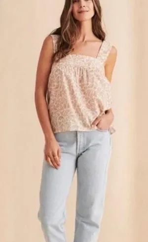 Faherty Ozette Vines Tank Top Floral Organic Cotton Square Neck thumbnail 1