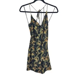 ASTR‎ The Label Mini Dress Chain Reaction Black Gold Chain Print Tie Back Small thumbnail 3