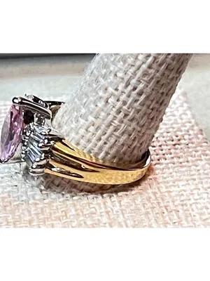 Vintage 90s Marquise Pink Ice and Tapered Baguette Cocktail Ring SIze 8 thumbnail 3