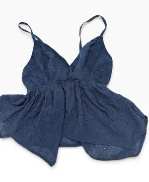 Hollister Blue Eyelet Floral Cami Top Surplice Peplum Empire Waist XS thumbnail 1