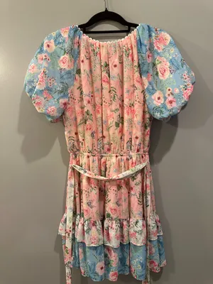 For Love & Lemons Love Colette Floral Tiered Ruffle Tie Waist Lace Hem Dress thumbnail 6