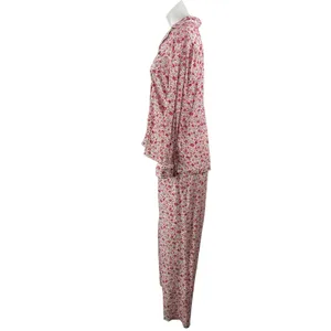 Lauren Ralph Lauren Red Floral Button Down Long Sleeve Sleepwear Pajamas Set S thumbnail 2