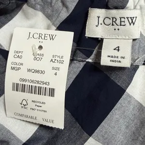 J.Crew Womens One Shoulder Ruffle Gingham Top Navy Blue White AZ102 Size 4 NWT thumbnail 5