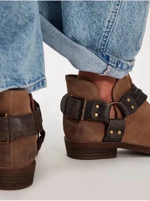 Free People Belle Harness Boots Brown Suede Leather Ankle Booties Buckle Size 8 thumbnail 11