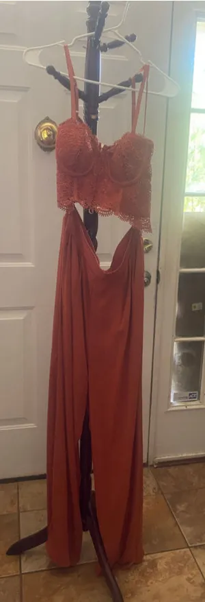 Women's Blashe Orange Lace Jumpsuit Size XL thumbnail 1