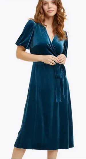 DRAPER JAMES‎ Miranda Dress Teal Velvet Wrap Midi size 0 thumbnail 1