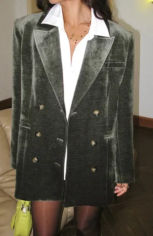 COMMENSE Retro Velvet Blazer COLOR - Green, Size Medium Double breasted NWT thumbnail 1