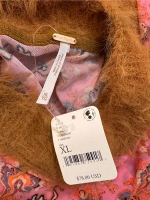 Free People Cosmo Cuff Fuzzy Furry Mesh Sheer Pink Combo Rose Long Sleeve Top XL thumbnail 8