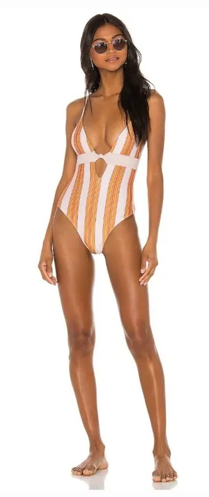 Tularosa Knotted One Piece in Tangerine Stripe thumbnail 1