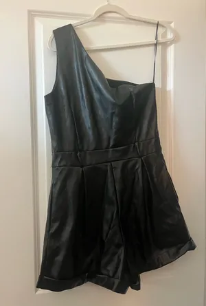 Endless rose faux leather one shoulder romper thumbnail 2