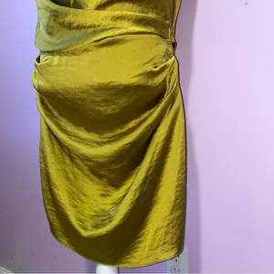 PRETTY LITTLE THING x Naomi Campbell Chartreuse Satin Extreme Cowl Bodycon Dress thumbnail 5