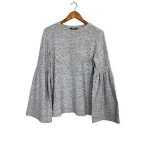 Zara Oversized Bell Longsleeve Soft Knit Pullover Sweater Crew Neck M Gray #4141 thumbnail 10