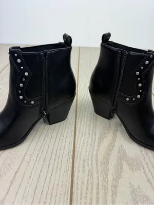 Sun + Stone Women's Indianaa Studded Western Block Heel Booties 5.5 Black Smooth thumbnail 5
