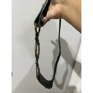 VTG Black Leather Belt Gold Brass Rings Snap Closure Western Hobo Boho 42" M/L‎ thumbnail 3