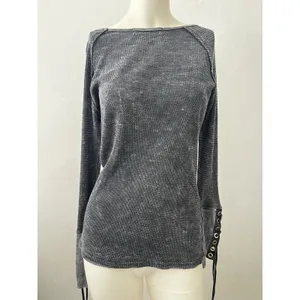 Whimsigoth Grunge Thermal Top M Black Coal lace up witchy punk devilcore Metal thumbnail 2