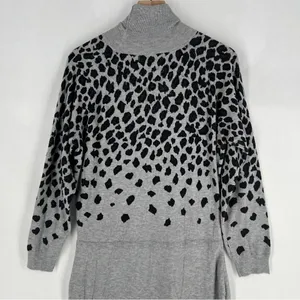 Lascana For Venus‎ Leopard Print Midi Sweater Dress Turtleneck Long Sleeve L thumbnail 9