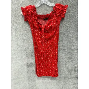 White Fox Mini Dress‎ Women Small Red Floral Smocked Off Shoulder Tie Front thumbnail 4