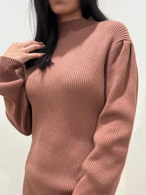 Knit Ribbed Sweater Dress in Cocoa Brown thumbnail 3