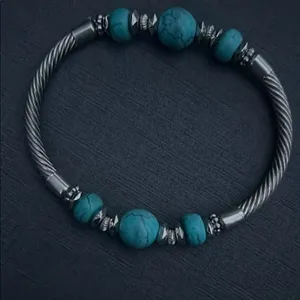 Set of 2 Silver & Turquoise Beaded Bracelets Boho Western Southwestern Jewelry thumbnail 7
