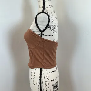 PINK Victoria's Secret Tube Top sz S Brown Excellent Ribbed Corset Hem Strapless thumbnail 2