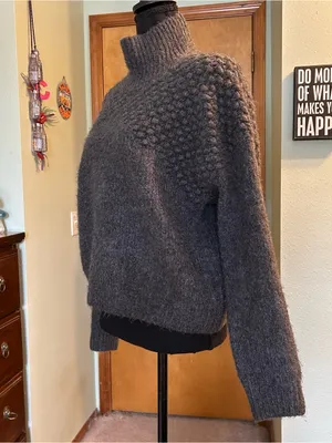 Free People Bradley pullover turtleneck sweater charcoal gray popcorn knit L thumbnail 4
