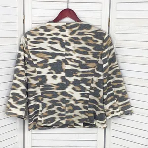 East 5th Animal‎ Leopard Print Ponte Knit Crop Blazer Jacket White Tan Medium thumbnail 7
