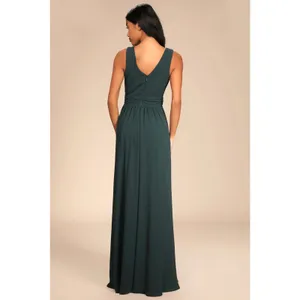 NWT Lulus Thoughts of Hue Emerald Green Surplice Maxi Dress Bridesmaid Size S thumbnail 4
