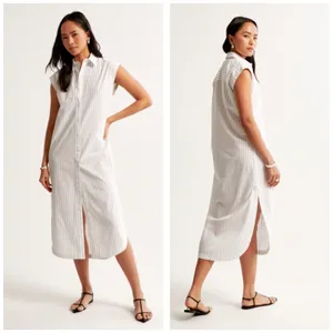 NWT Abercrombie & Fitch Button-Through Midi Shirt Dress Size XL Petite White thumbnail 2