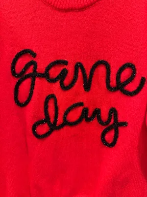 Peach Love BiBi Game Day Metallic Letter Short Sleeve Puff Sleeve Sweater Red thumbnail 6