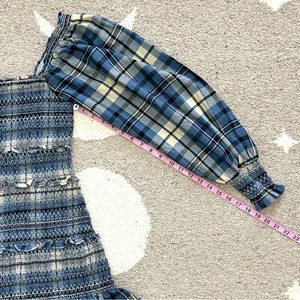 LoveShackFancy Stanley Blue Plaid Smocked Mini Dress Medium thumbnail 12