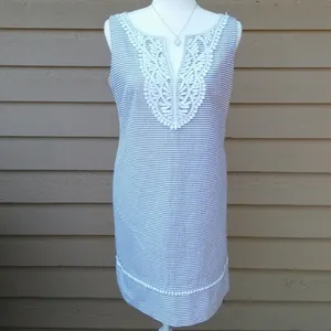 Eliza J Shift Dress Seersucker Stripe Crochet 12P thumbnail 3