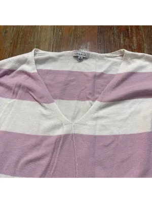 White Birch V Neck Striped Sweater White Lilac Purple 3X thumbnail 2