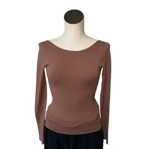 NWOT Free People Low Back Seamless Long Sleeve Top SZ-M/L Chocolate Brown thumbnail 7