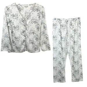 Body Touch Medium Pajama Set‎ White Gray Floral Long Sleeve Lounge Feminine 367 thumbnail 1