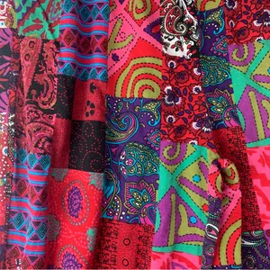 Multicolor Patchwork cropped overalls size XL paisley art funky hippie thumbnail 4