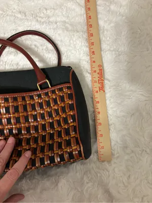 Valerie Stevens Black Brown Woven Leather Handbag Satchel Y2K thumbnail 6