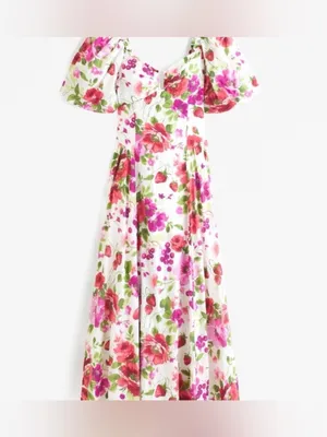 Abercrombie & Fitch Drama Puff Sleeve Maxi Dress in a vibrant red & pink floral thumbnail 5