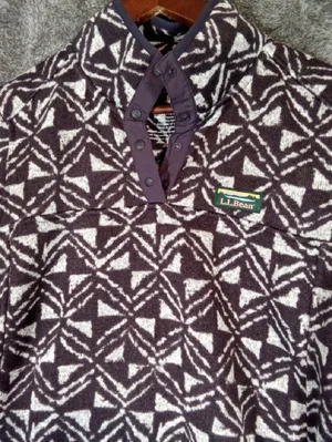 L.L.Bean & White Patterned Fleece Pullover Cabincore Gorpcore Womens L thumbnail 4