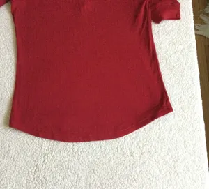 Vintage NWT Y2K Split-Neck Long Sleeve Split Neck Tee Red Cotton - Sz Small thumbnail 12