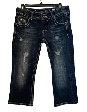 Miss Me Distressed‎ Cropped Jeans Size 29 Studded Pocket Stretch Denim thumbnail 1