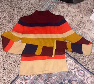 Juniors Love Star Striped Rib-Knit Mock Neck Fitted Sweater thumbnail 1