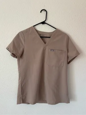 FIGS Catarina Scrub Top in tan sz small thumbnail 2